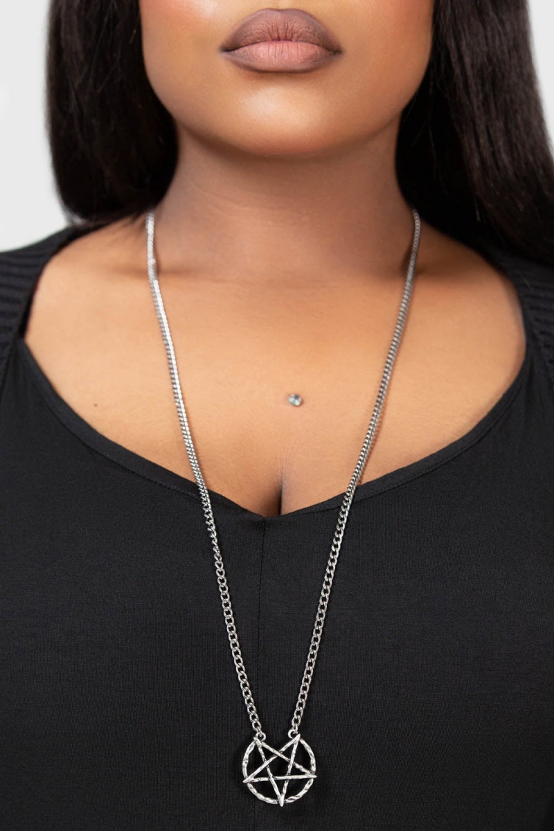 Killstar Broken Seal Pentagram Necklace Plateados | 51376-DAPS