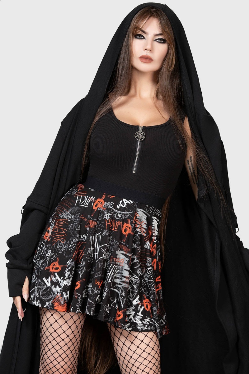 Killstar Carrie Skater Skirt Negros Rojos Blancos | 92048-BZPL