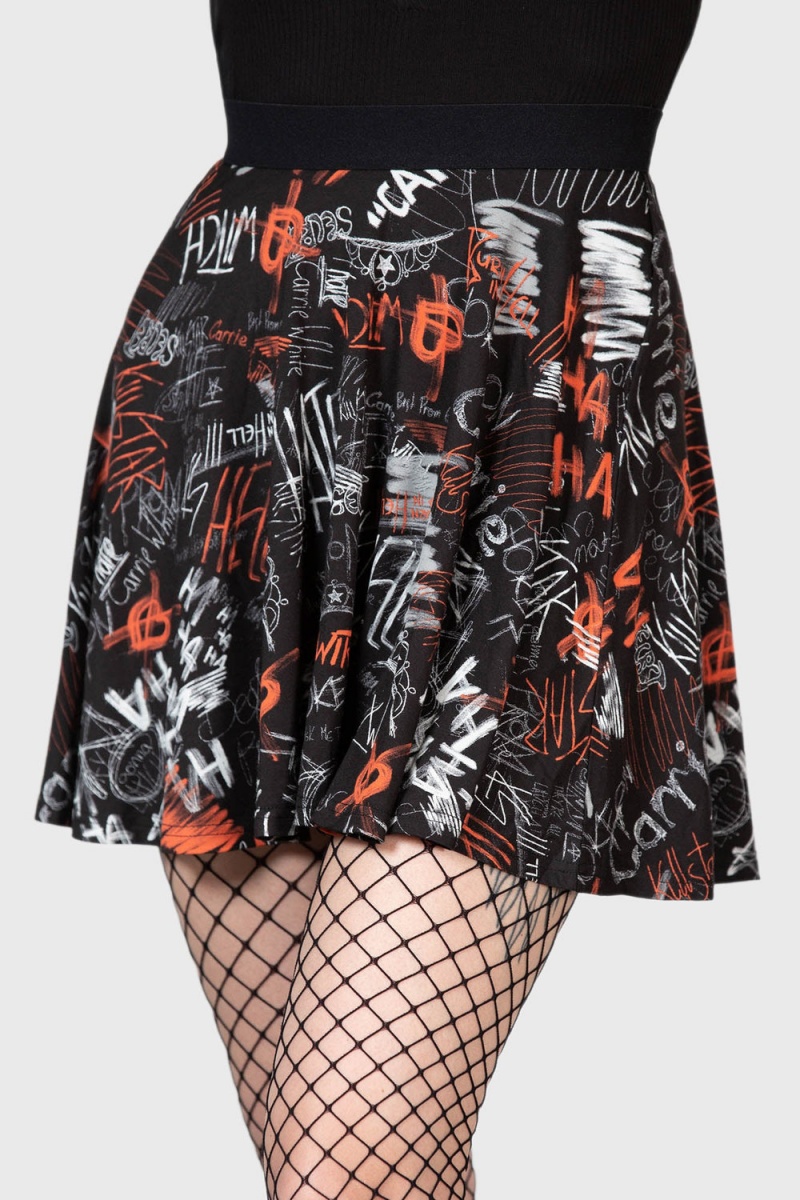 Killstar Carrie Skater Skirt Negros Rojos Blancos | 92048-BZPL