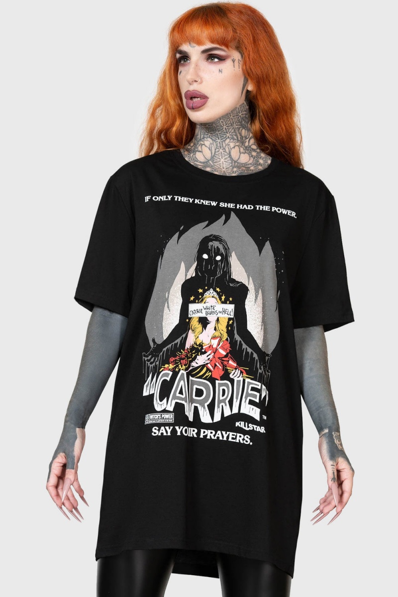 Killstar Carrie White T-Shirt Negros | 68391-KXAO