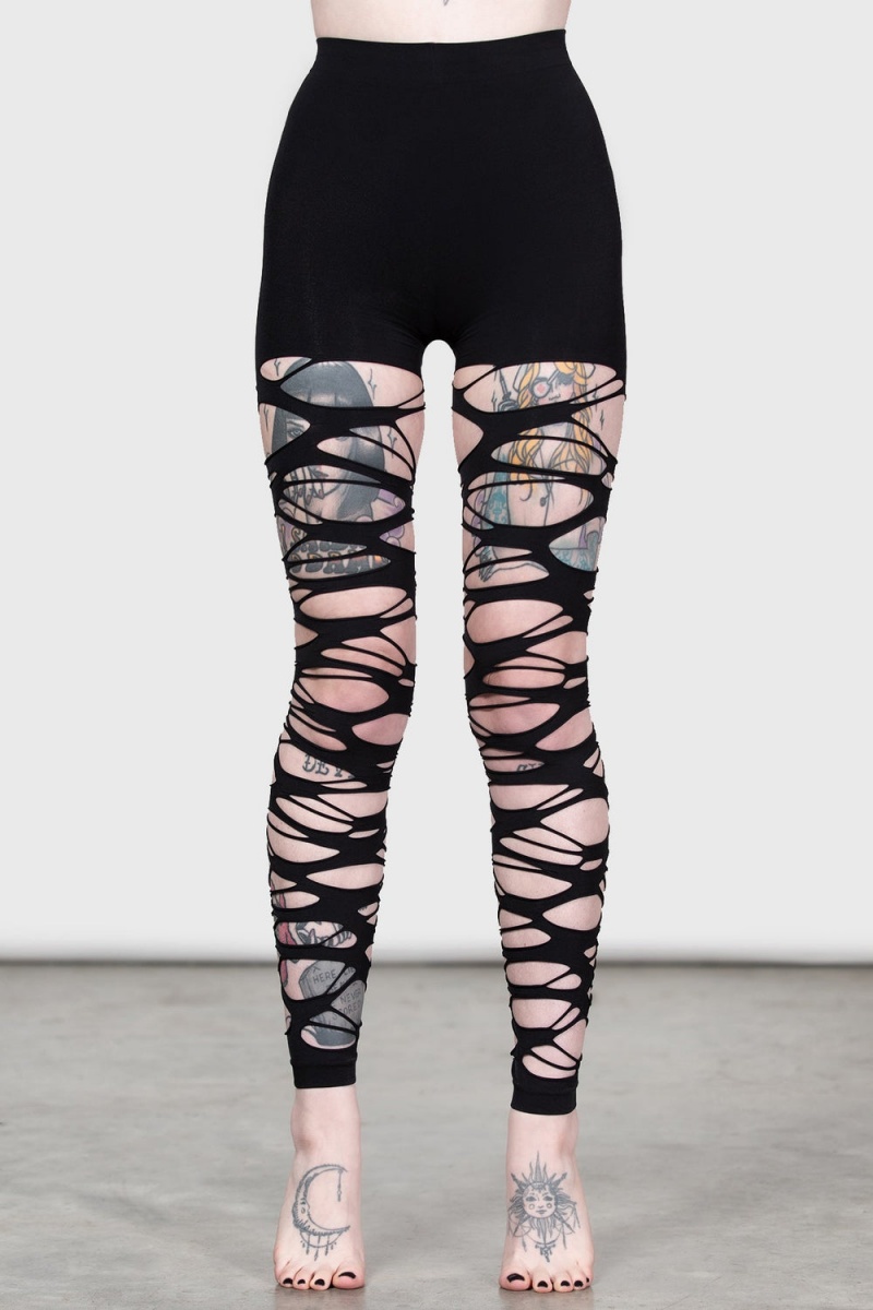 Killstar Carved Up Slashed Tights Negros | 07953-HPDG