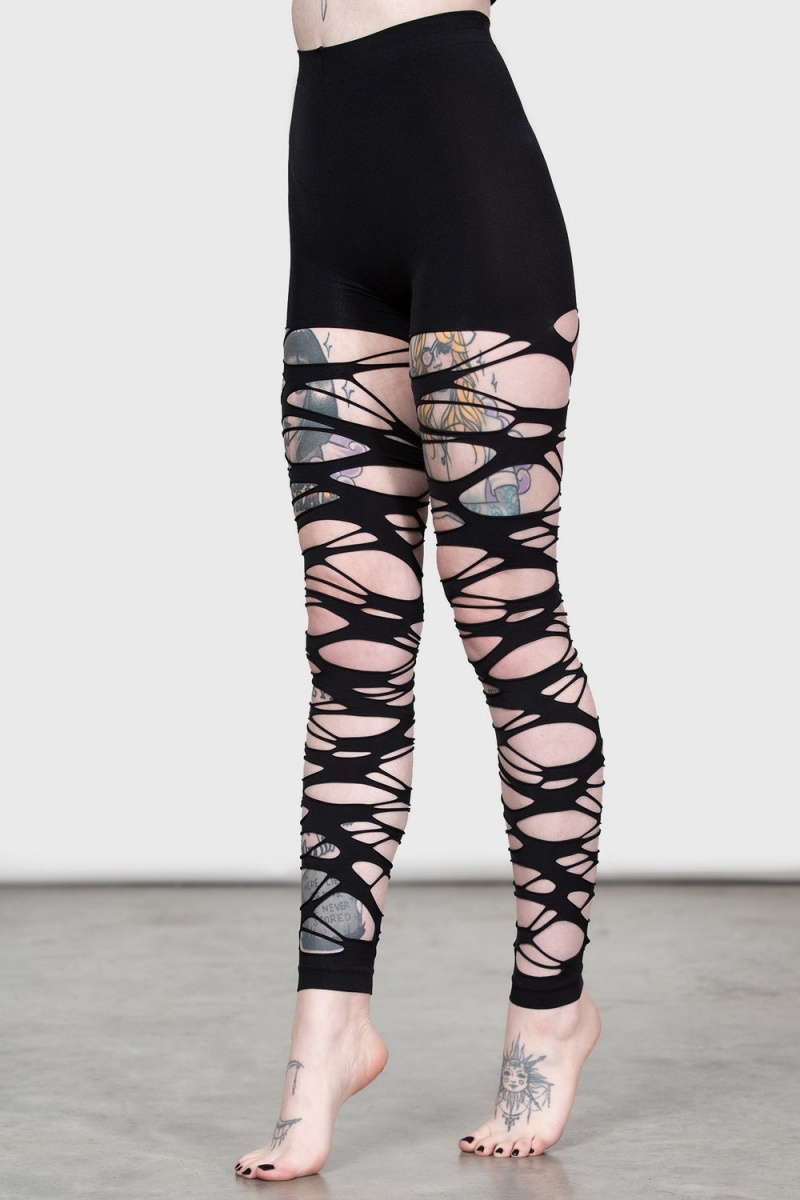 Killstar Carved Up Slashed Tights Negros | 07953-HPDG
