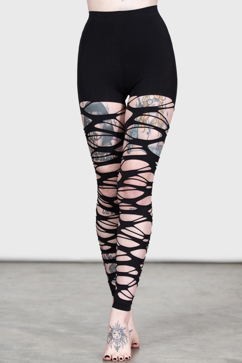 Killstar Carved Up Slashed Tights Negros | 07953-HPDG