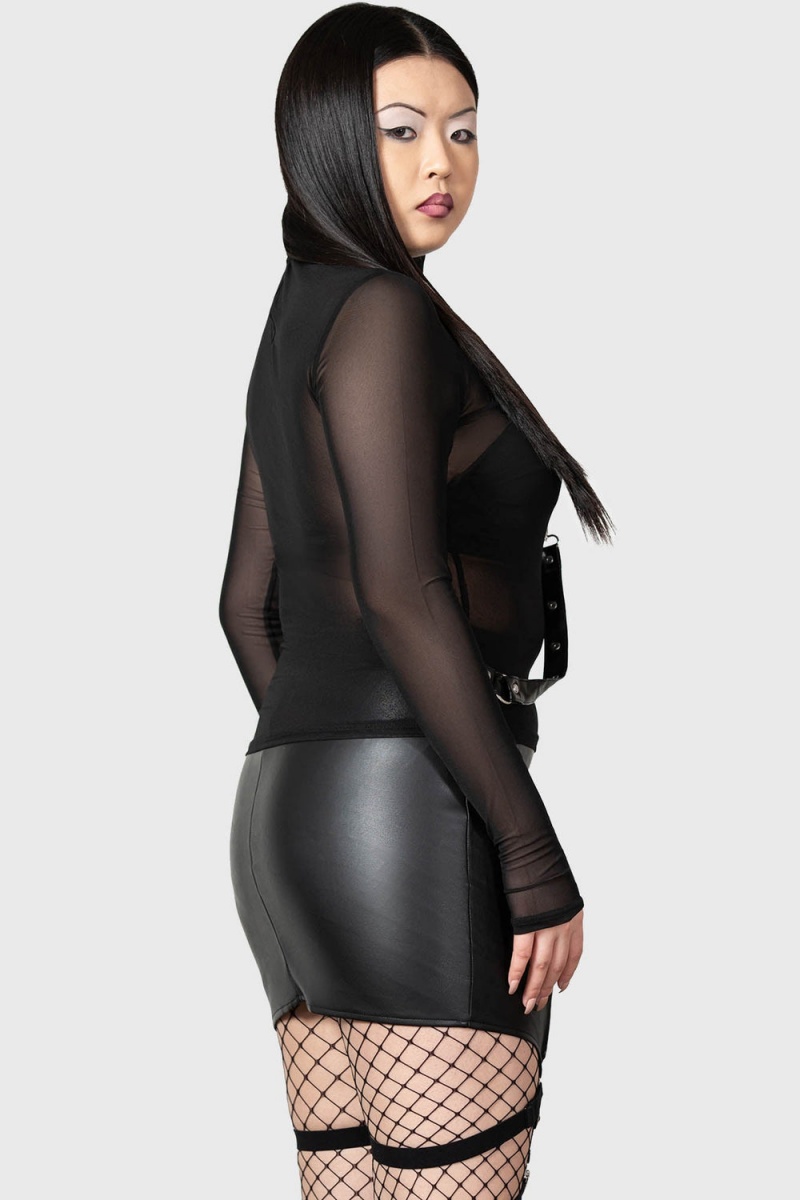 Killstar Cassandra PU Mini Skirt [B] Negros | 21345-TKGY