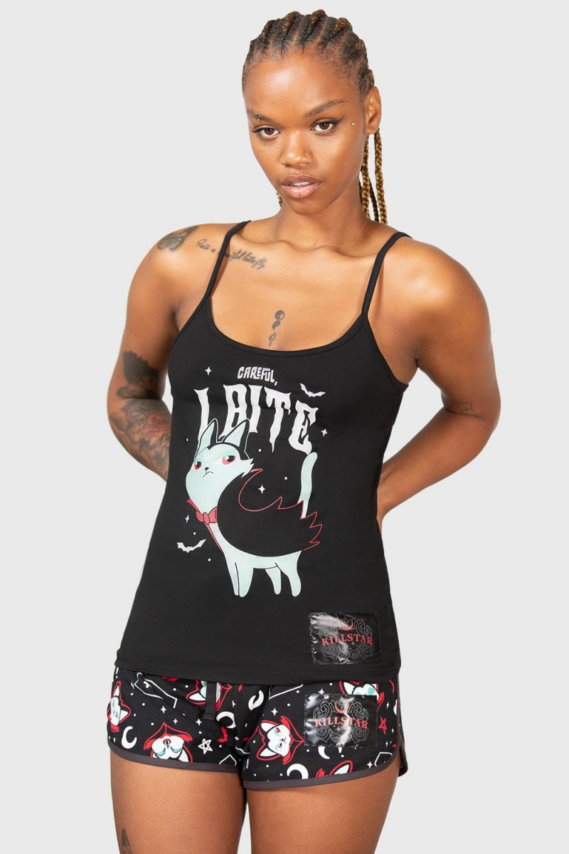 Killstar Cat Spat Cami Top Negros | 35846-VNJF