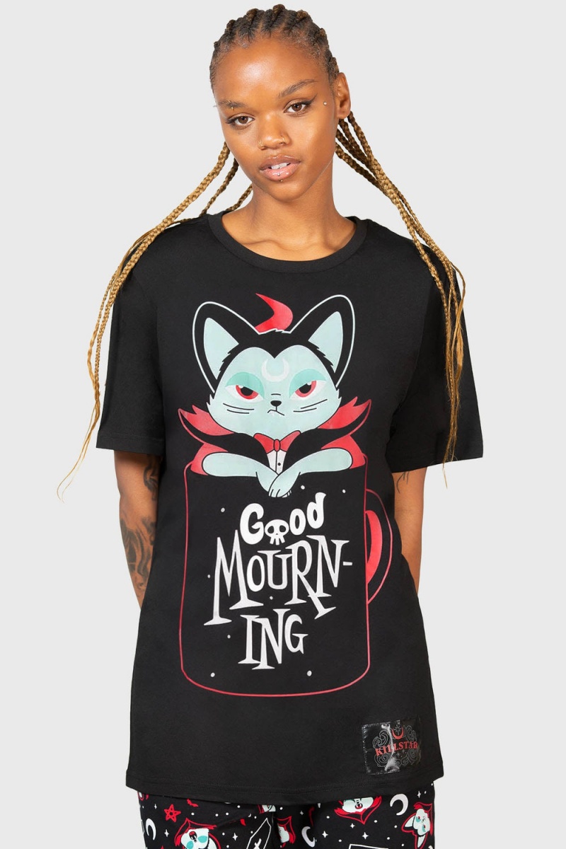 Killstar Catnap T-Shirt Negros | 07853-XIQJ