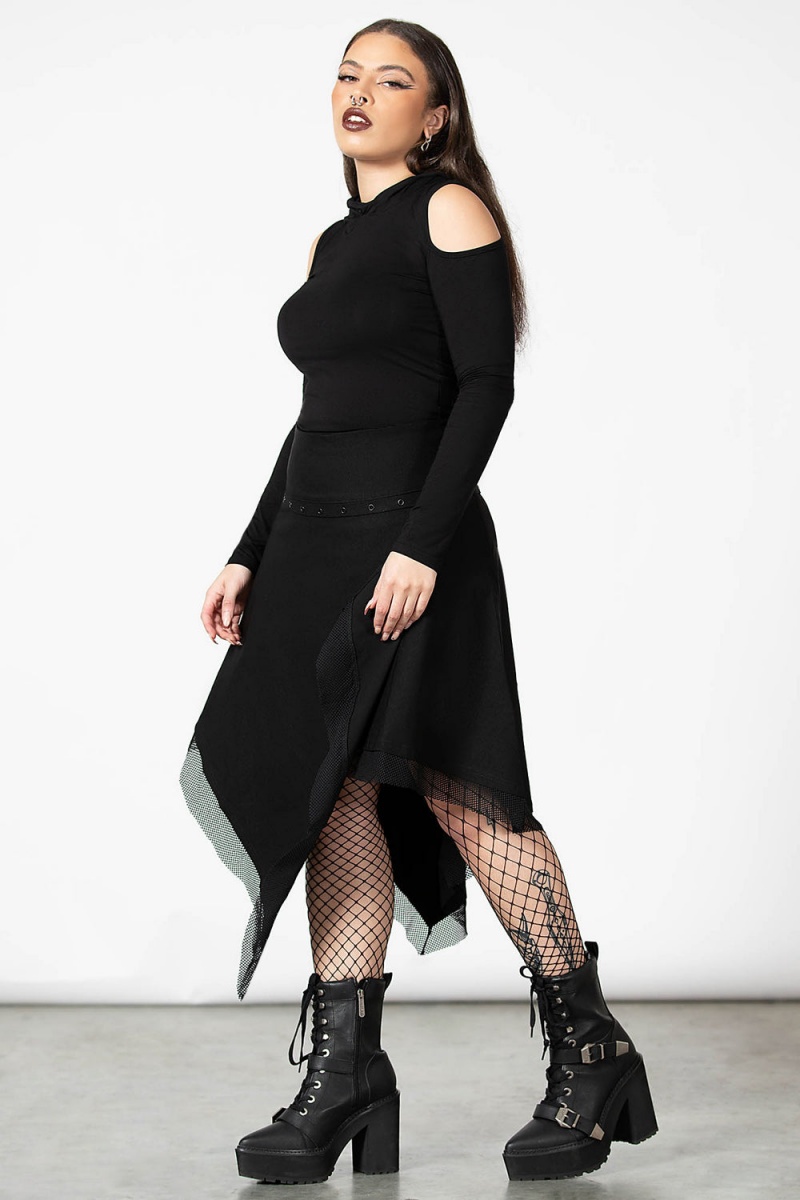 Killstar Catryna Asymmetric Skirt Negros | 18620-CHOK