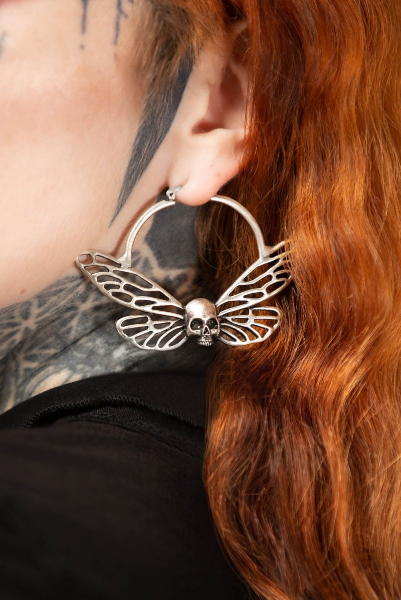 Killstar Cicada Curse Earrings Plateados | 81640-CDWV