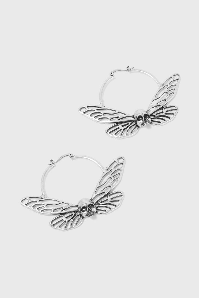 Killstar Cicada Curse Earrings Plateados | 81640-CDWV