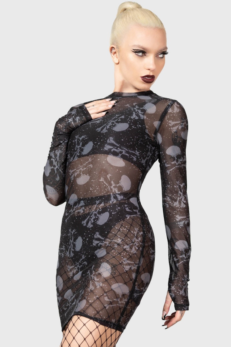 Killstar Clown Tears Bodycon Vestido Negros | 87631-SWIQ