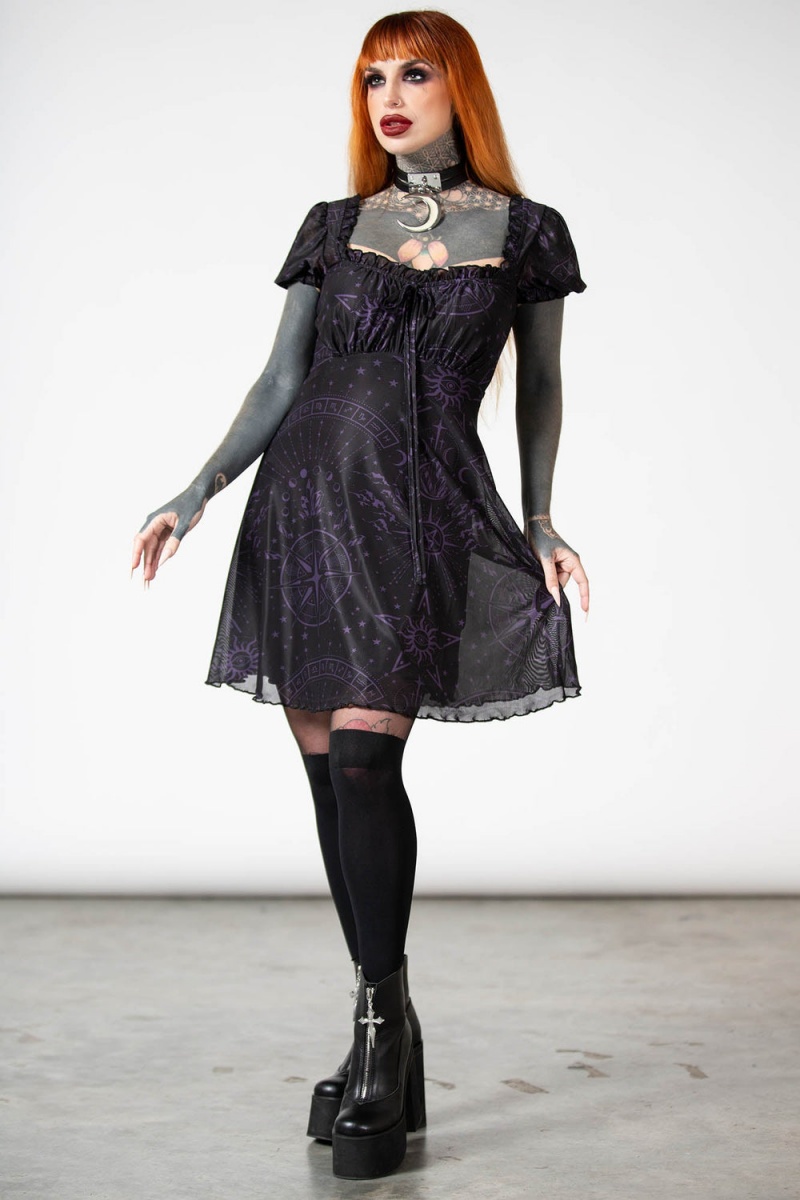 Killstar Conjura Mesh Babydoll Vestido Negros | 65134-IBTM