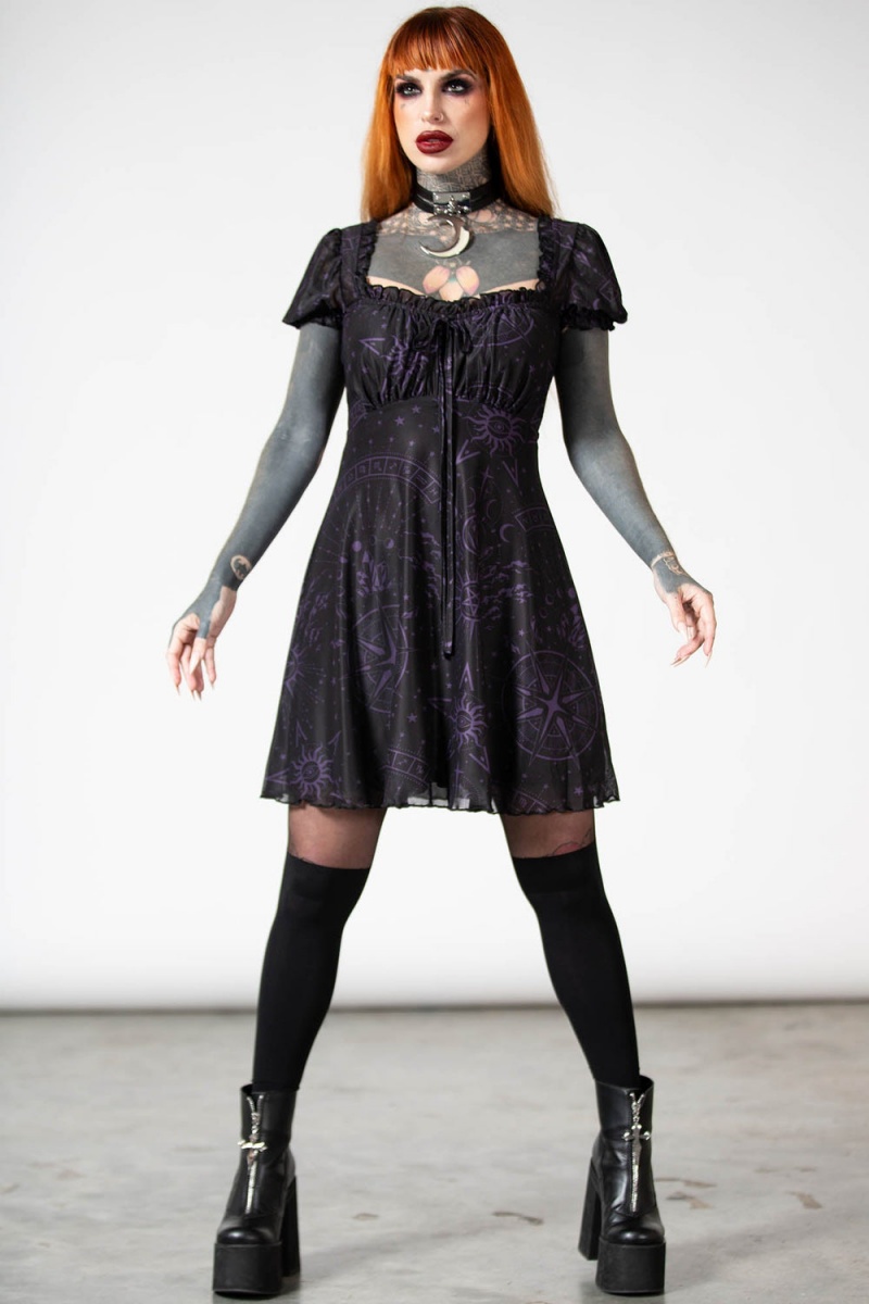 Killstar Conjura Mesh Babydoll Vestido Negros | 65134-IBTM