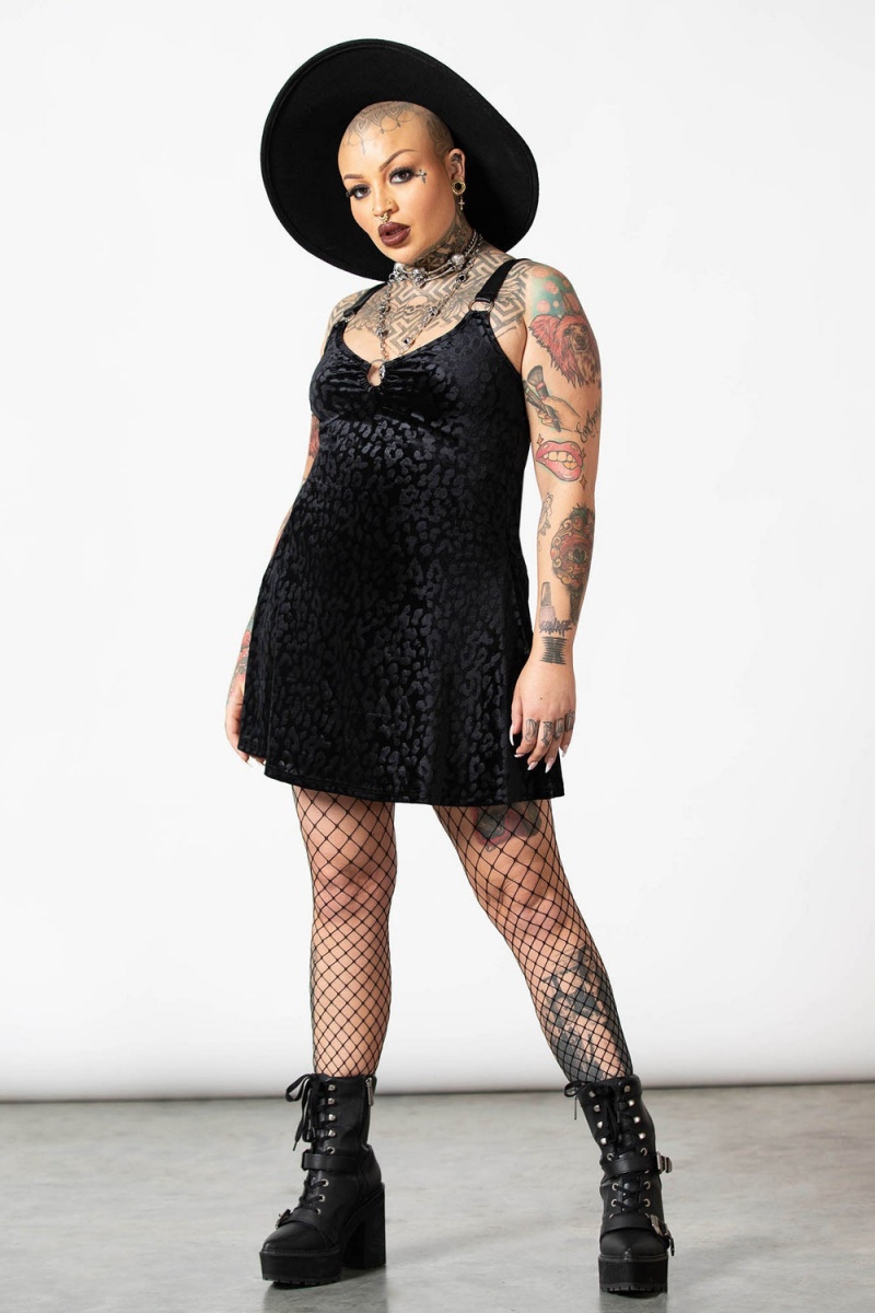 Killstar Cool Cat Vestido [B] Negros | 61549-YOZE