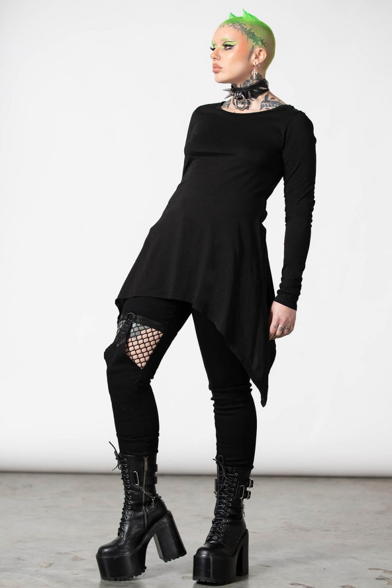 Killstar Cora Long Sleeve Top Negros | 47280-IWLS