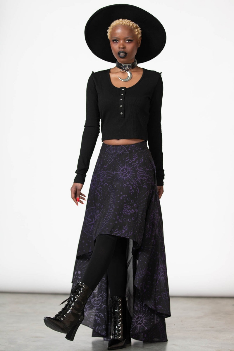 Killstar Corene Chiffon Maxi Skirt Negros | 25978-NOIR