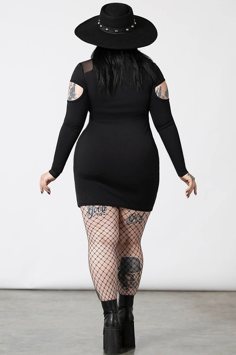 Killstar Cosmic Shift Long Sleeve Vestido Negros | 73514-AKFJ