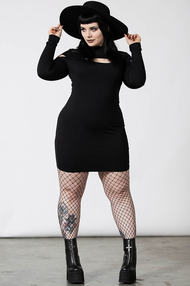 Killstar Cosmic Shift Long Sleeve Vestido Negros | 73514-AKFJ