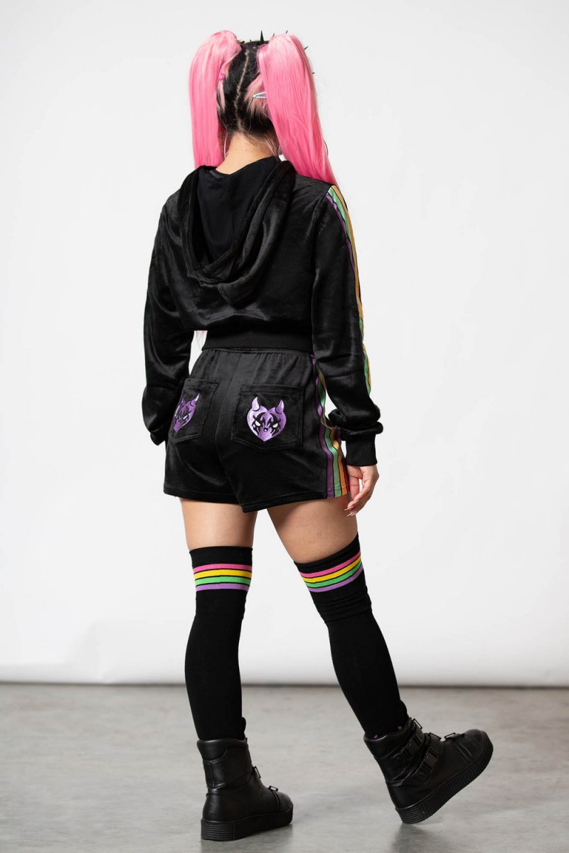 Killstar Coven Chill Velour Hoodie Negros | 13920-EILF
