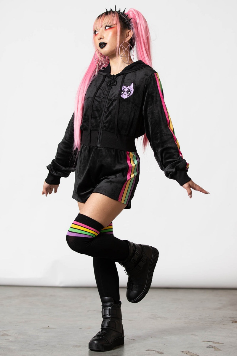 Killstar Coven Chill Velour Hoodie Negros | 13920-EILF