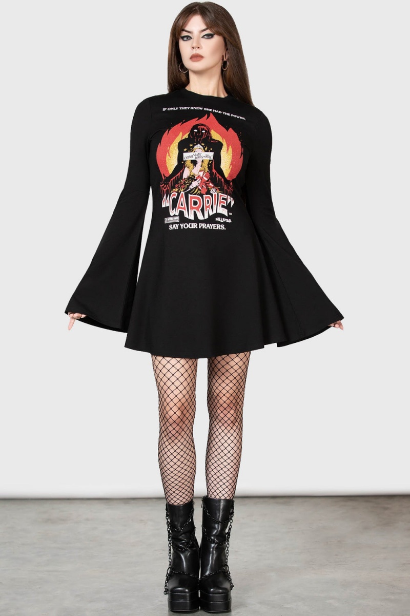 Killstar Creepy Carrie Skater Vestido Negros | 72406-WCSL