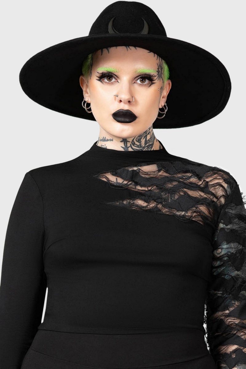 Killstar Crescent Fedora Hat Negros | 82036-DEIQ