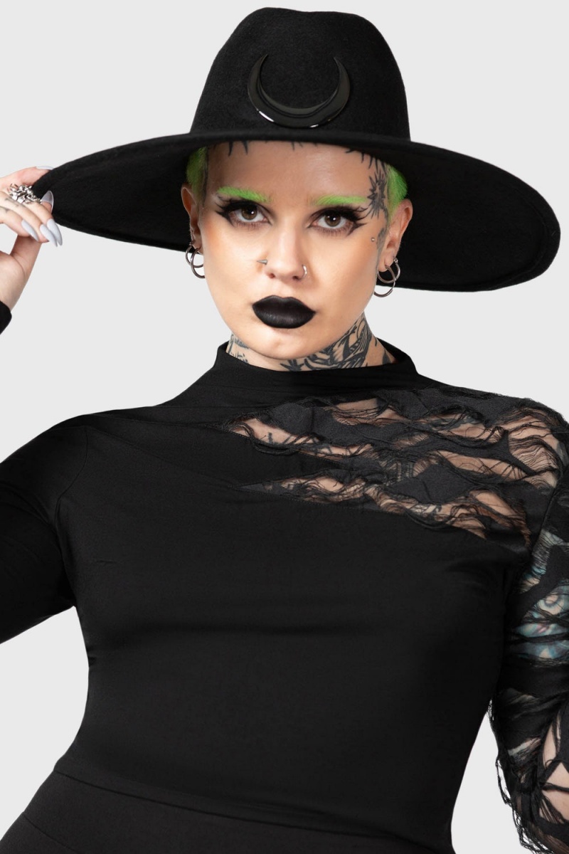 Killstar Crescent Fedora Hat Negros | 82036-DEIQ