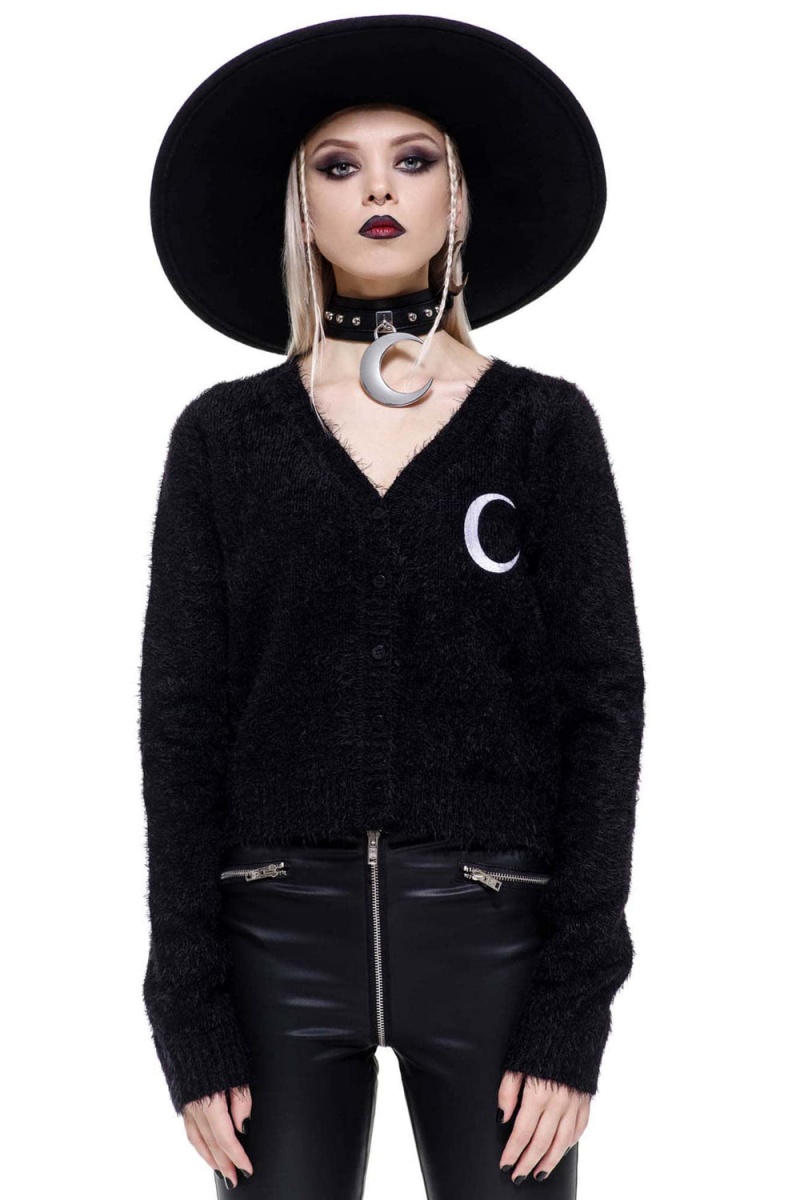 Killstar Crescent Knit Cardigan Negros | 94531-FNJZ