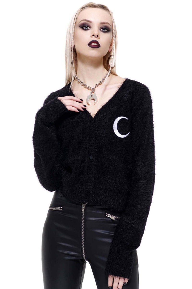 Killstar Crescent Knit Cardigan Negros | 94531-FNJZ