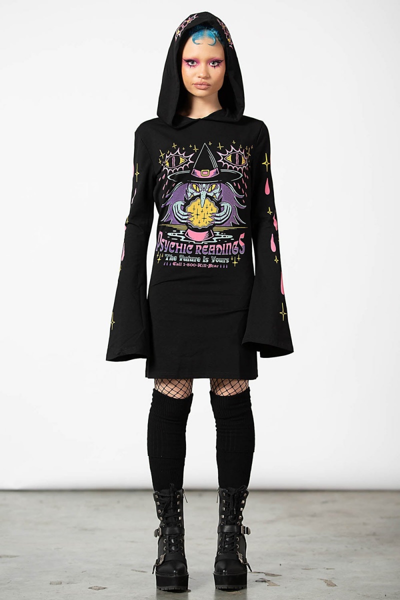 Killstar Crystal Gazer Encapuchado Vestido Negros | 76894-CIUR