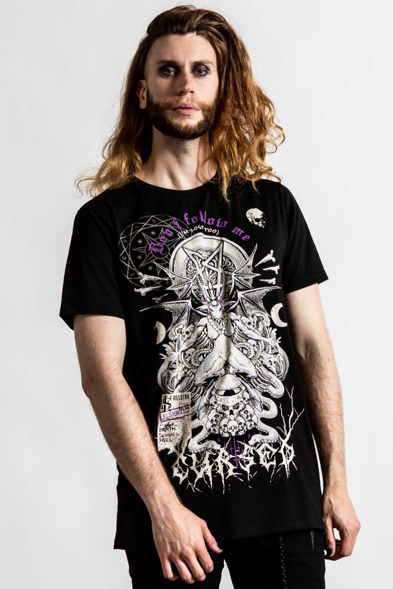 Killstar Cursed T-Shirt Negros | 63041-IFSM