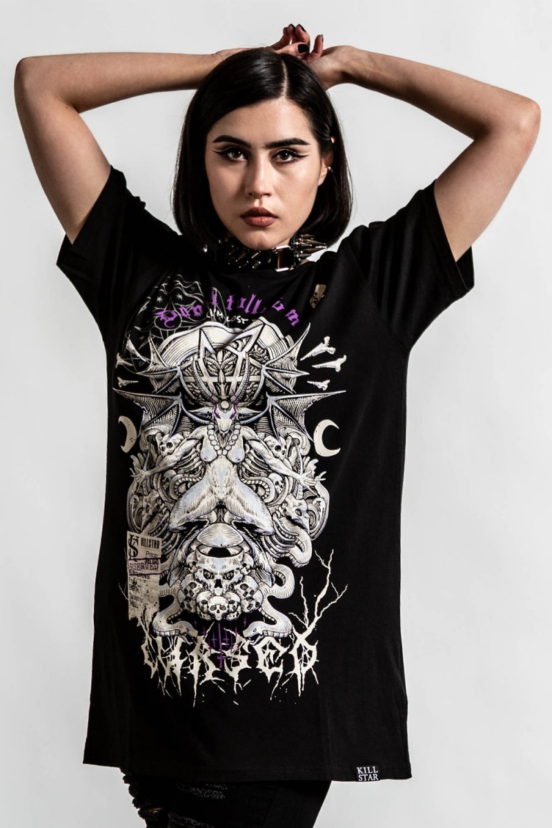 Killstar Cursed T-Shirt Negros | 63041-IFSM