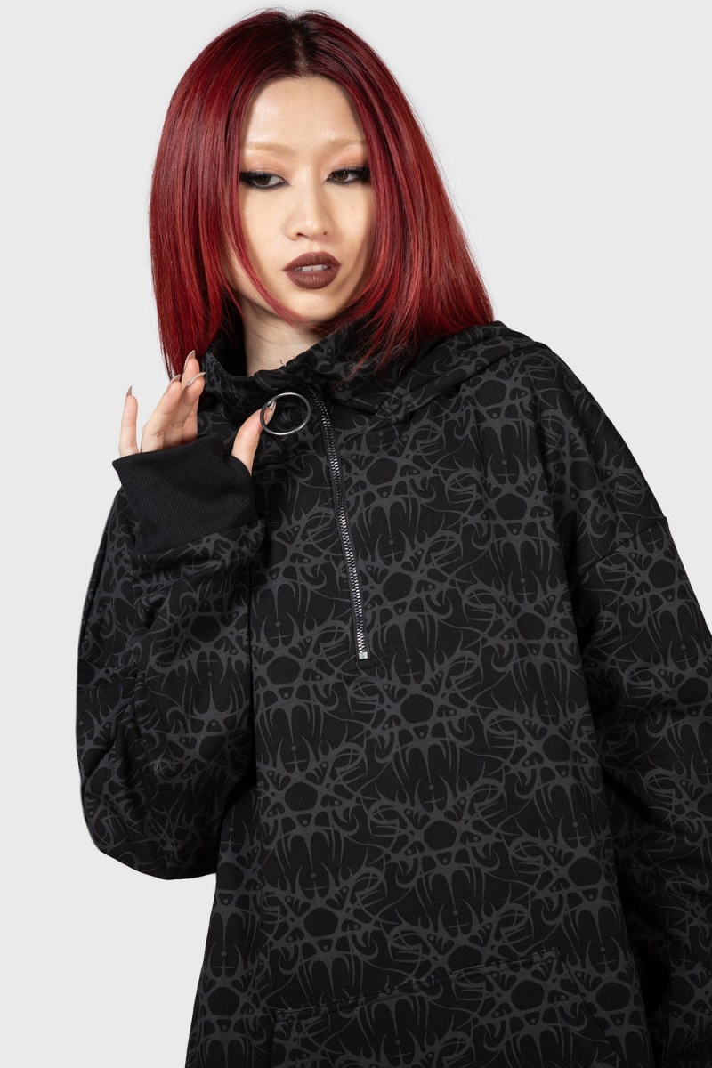 Killstar Cyborg Cell Oversized Hoodie Negros | 41952-SAIG