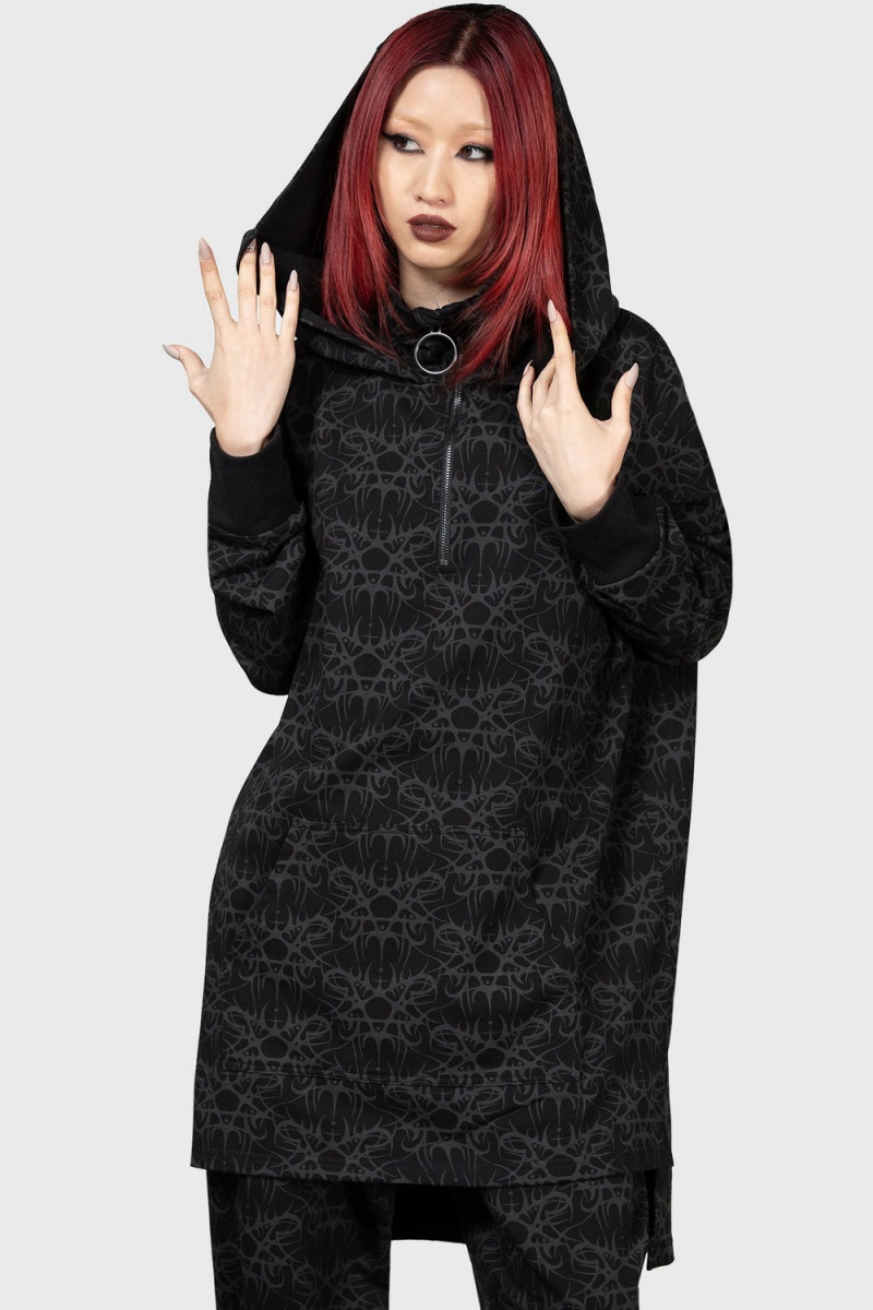 Killstar Cyborg Cell Oversized Hoodie Negros | 41952-SAIG