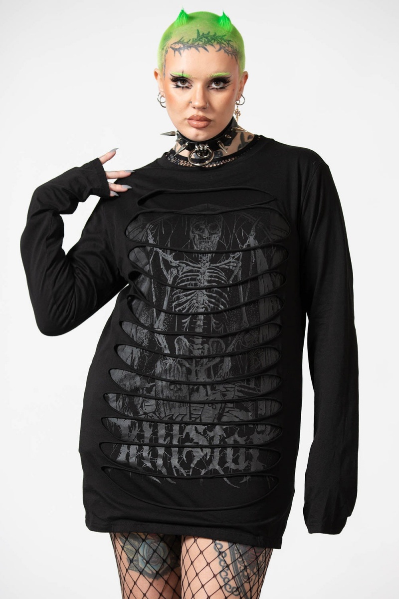 Killstar Cyrus Slashed Long Sleeve Top Negros | 86245-WRJM