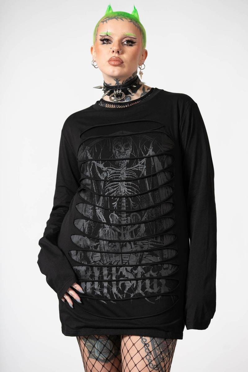 Killstar Cyrus Slashed Long Sleeve Top Negros | 86245-WRJM
