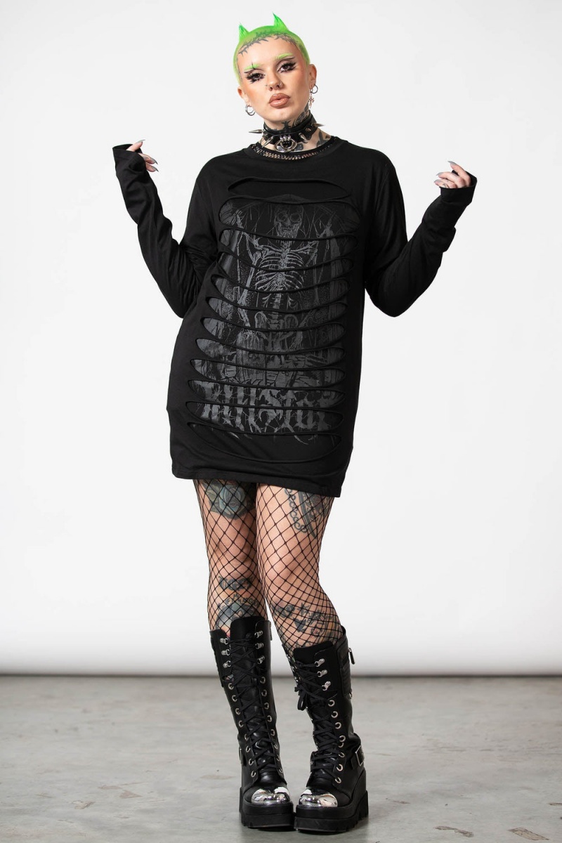 Killstar Cyrus Slashed Long Sleeve Top Negros | 31807-PCMN