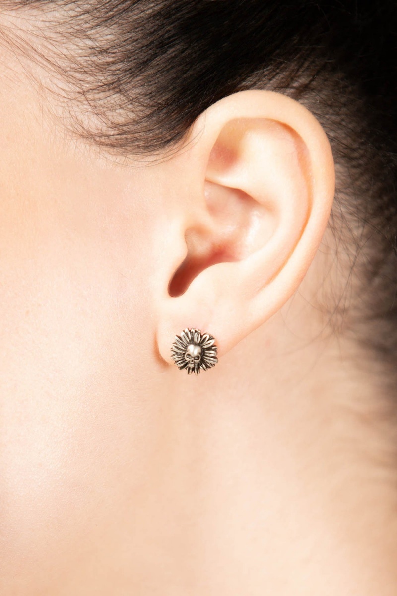 Killstar Daisy Skull Earrings Plateados | 70651-BVGO