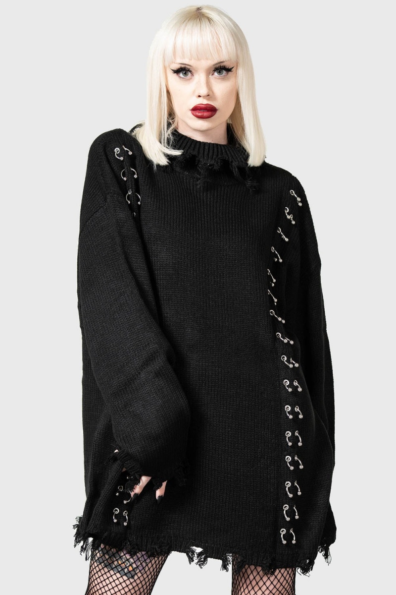 Killstar Daith Knit Sueter Negros | 93542-PAEL