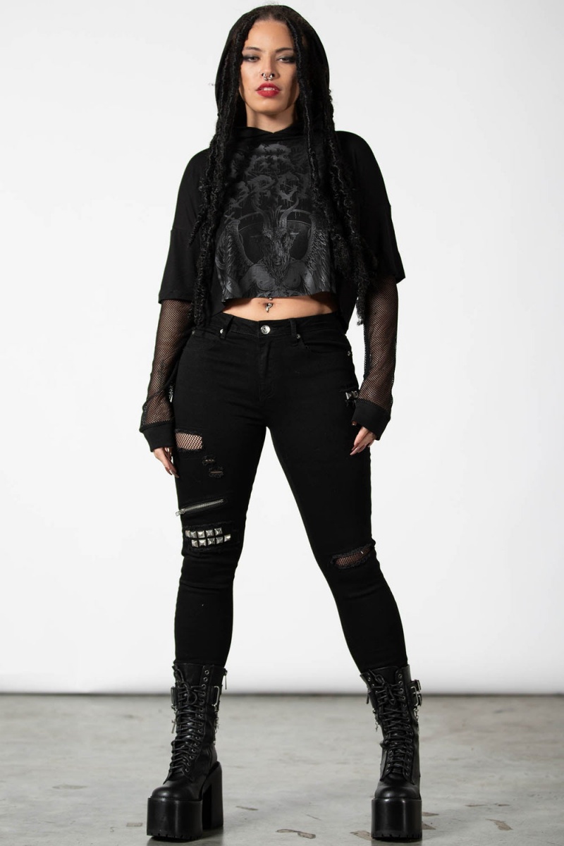 Killstar Dark Forces Cropped Hoodie Negros | 92370-EKIU