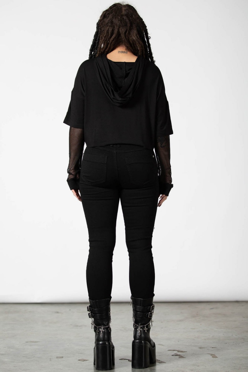 Killstar Dark Forces Cropped Hoodie Negros | 92370-EKIU