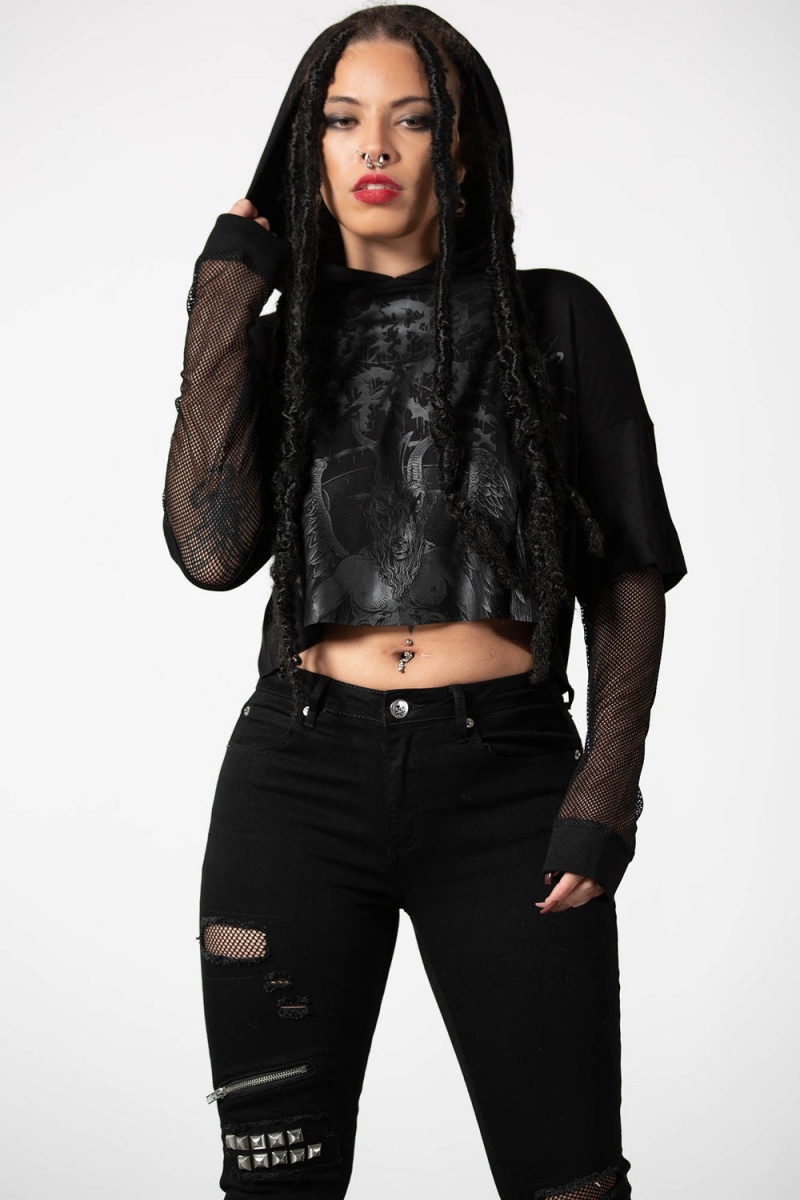 Killstar Dark Forces Cropped Hoodie Negros | 92370-EKIU