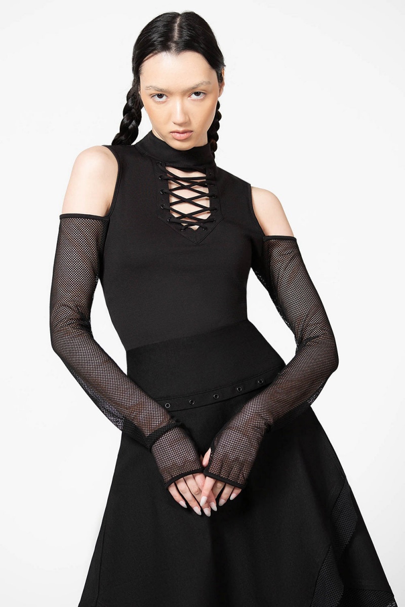 Killstar Dark Half Long Sleeve Top Negros | 95631-QRCJ