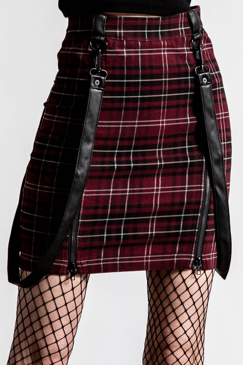 Killstar Daze Of Our Lives Mini Skirt [BLOOD TARTAN] Rojos | 70526-XSRQ