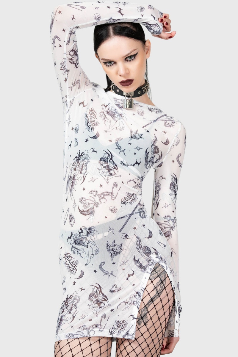 Killstar Dazed Skull Vestido Blancos | 53197-XPNO