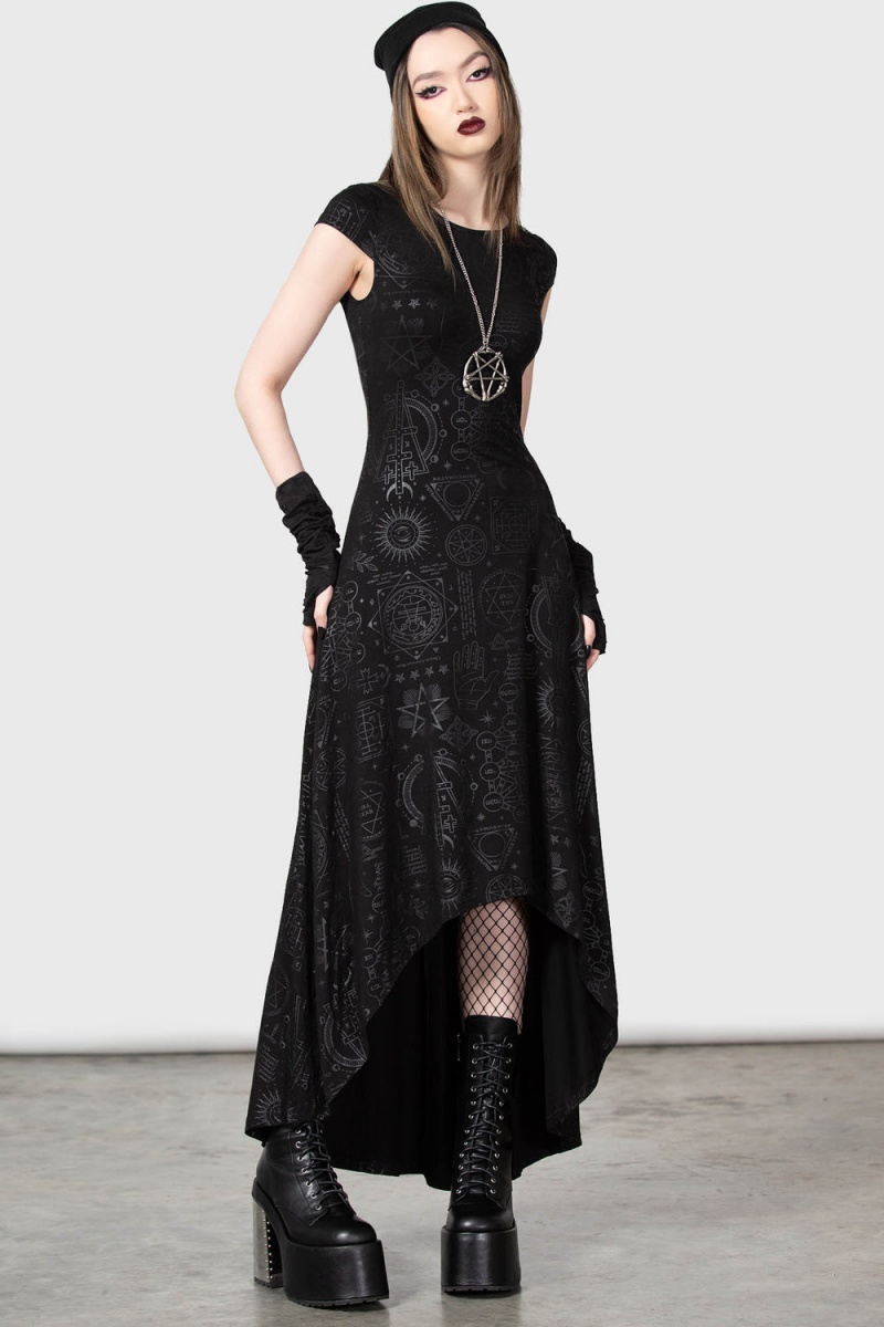 Killstar Deadly Dana Maxi Vestido Negros | 76591-QFNW
