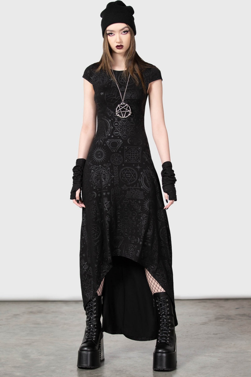 Killstar Deadly Dana Maxi Vestido Negros | 76591-QFNW