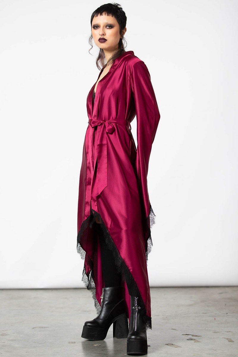 Killstar Deadly Daze Satin Robe [BLOOD] Rojos | 12067-NJHT