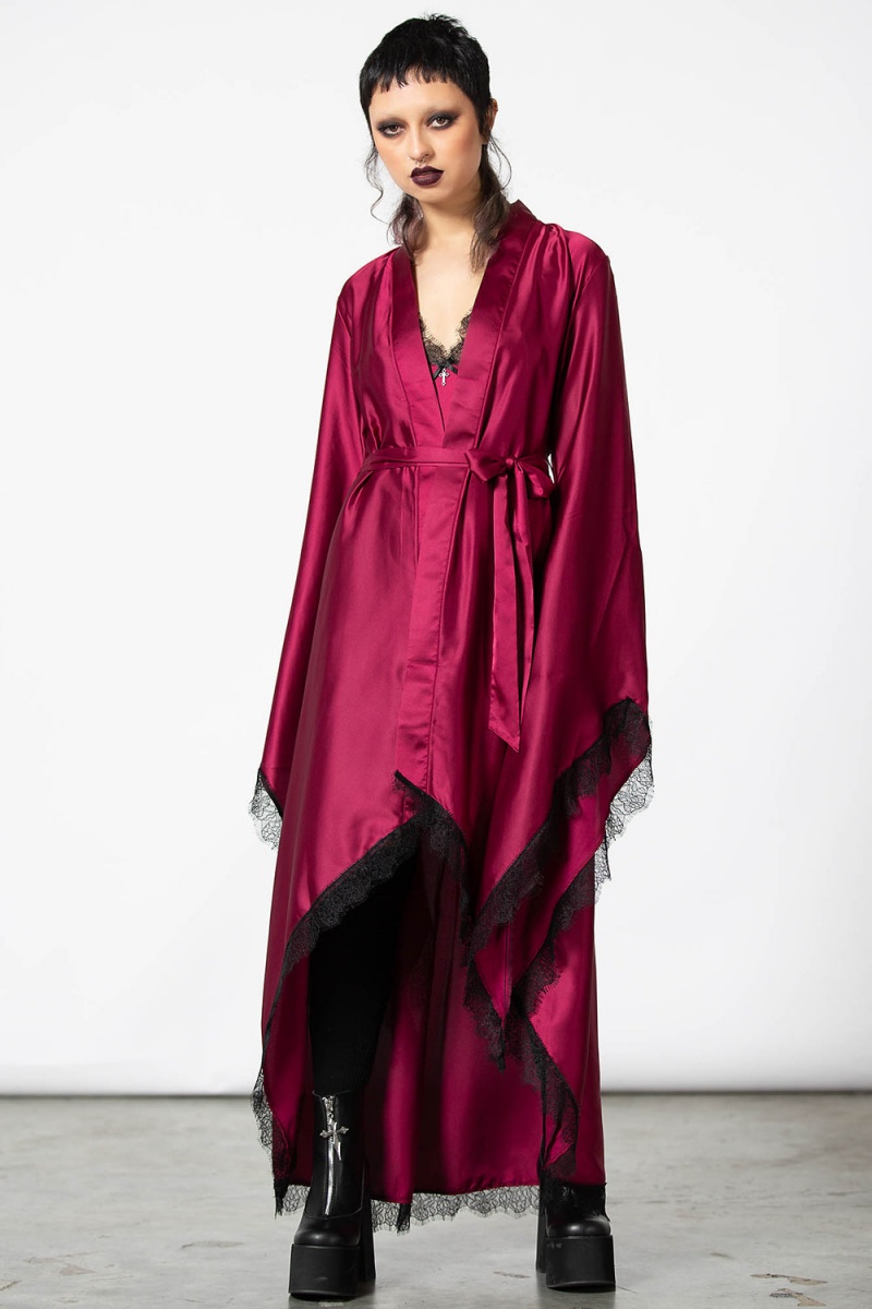 Killstar Deadly Daze Satin Robe [BLOOD] Rojos | 12067-NJHT