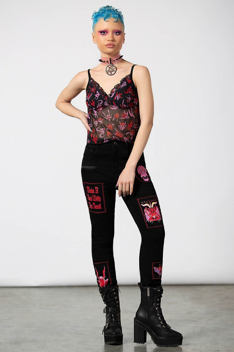 Killstar Dealer Patched Jeans Negros | 37461-ETGO