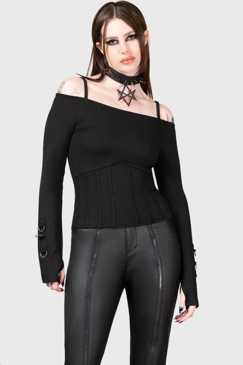 Killstar Desolate Cold Shoulder Top Negros | 24936-NJFM